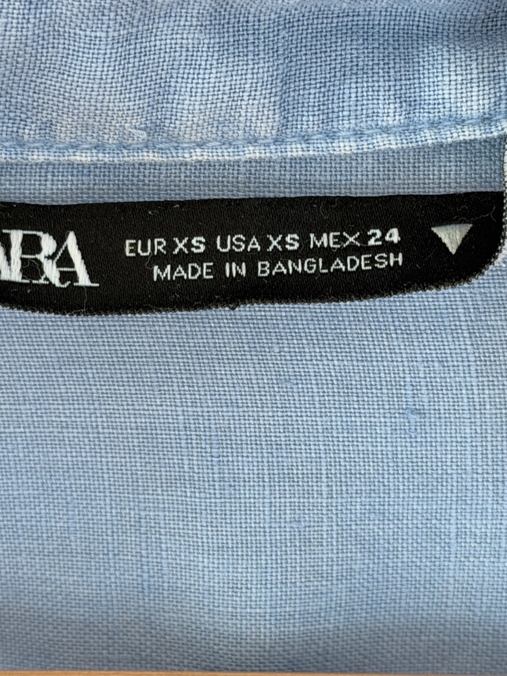 ZARA~100% Linen Light Blue Collared Cropped Top~Front Tie~Long Sleeves~Size XS - Picture 3 of 10